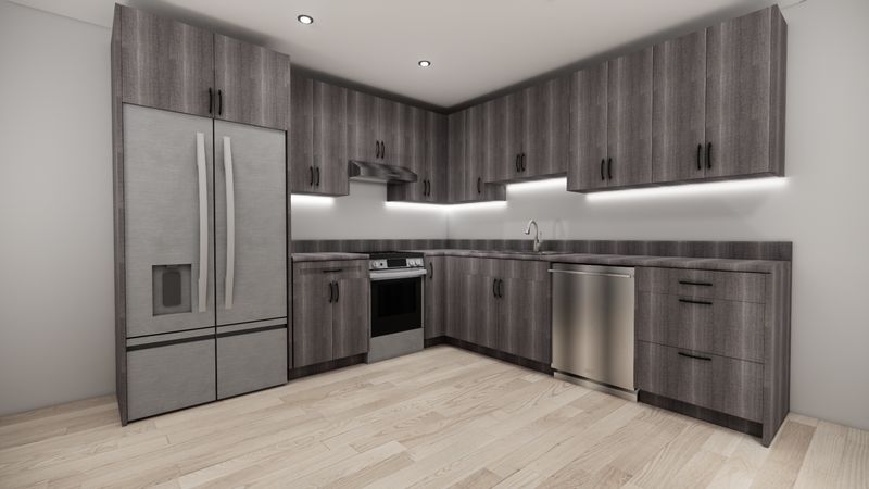 L-Shaped kitchen (FLAT PANEL WOOD GREY)
