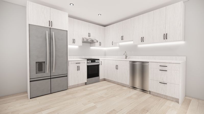 L-Shaped kitchen (FLAT PANEL WOOD OAK)