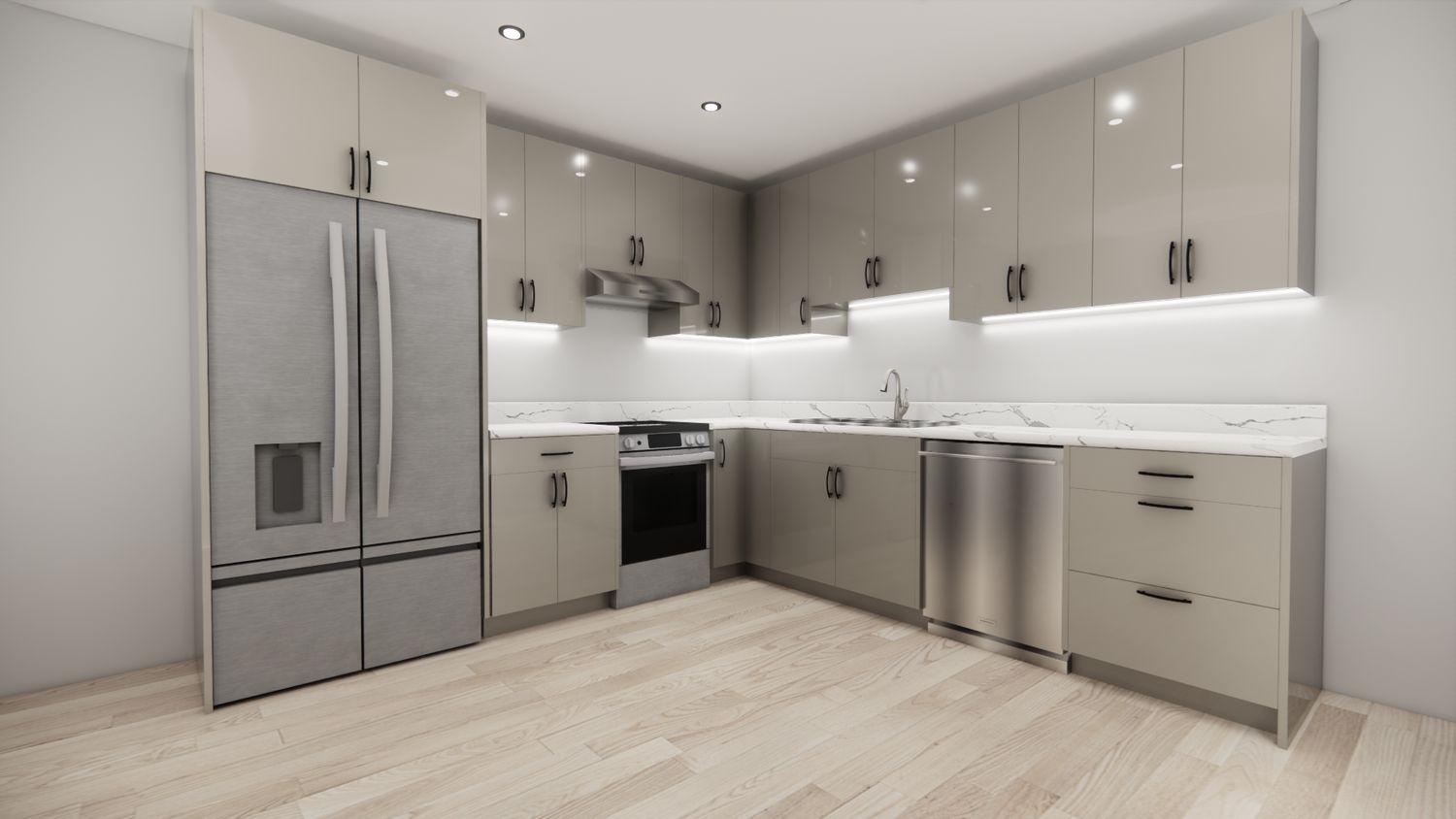 L-Shaped kitchen (HIGH GLOSS LIGHT GREY)