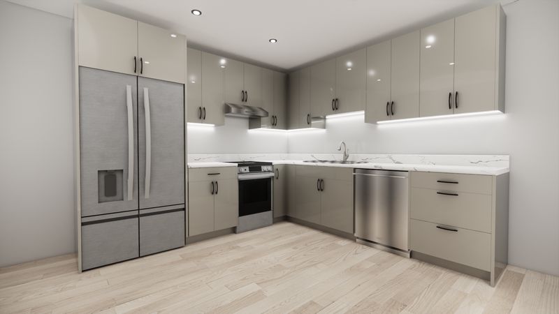L-Shaped kitchen (HIGH GLOSS LIGHT GREY)