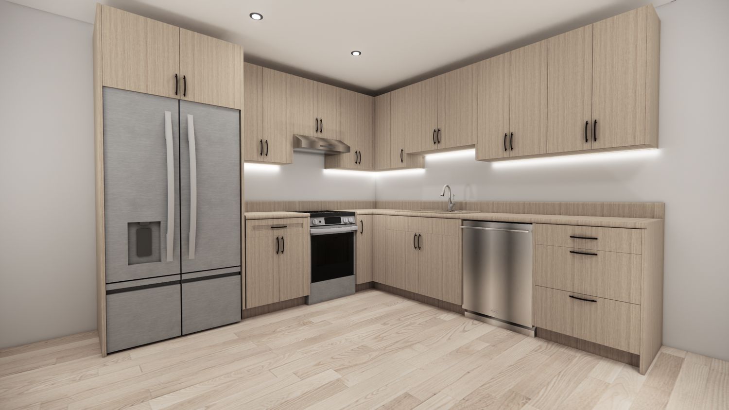 L-Shaped kitchen (FLAT PANEL NATURAL WOOD)