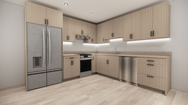 L-Shaped kitchen (FLAT PANEL NATURAL WOOD)