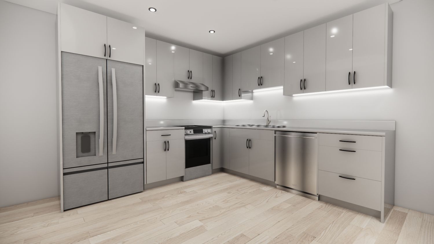 L-Shaped kitchen (HIGH GLOSS COOL GREY)