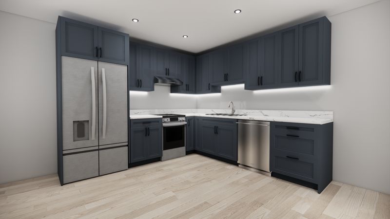 L-Shaped kitchen (MATTE BLUE DOUBLE SHAKER)