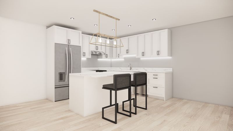 L-Shaped Kitchen with Island – Double Shaker White Panel