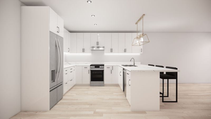 U-Shaped Kitchen with Island – High Gloss White Flat Panel