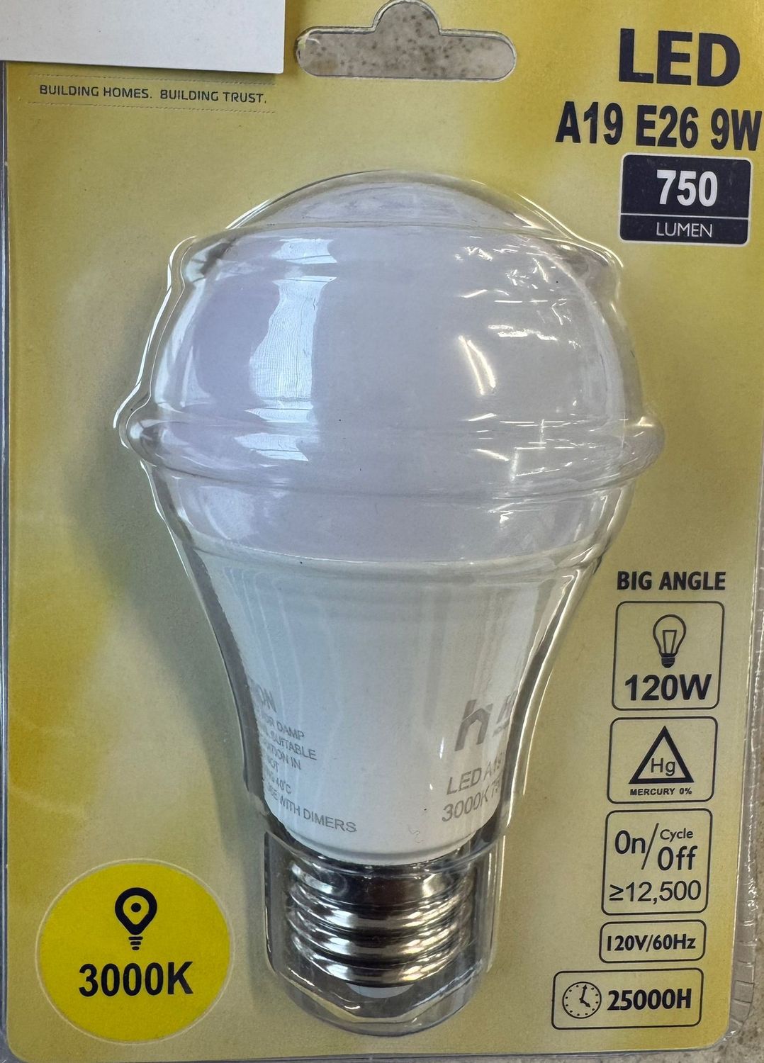 LED Bulb A19 E26 9W 750 LUMEN 3000K