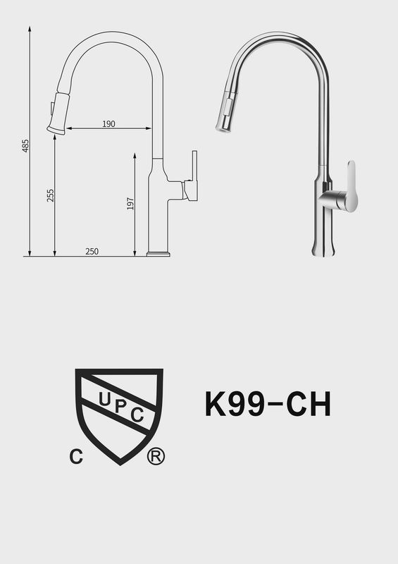 Heavy Duty K99 -Chrome SUS304 Kitchen Faucet With 2 Hoses