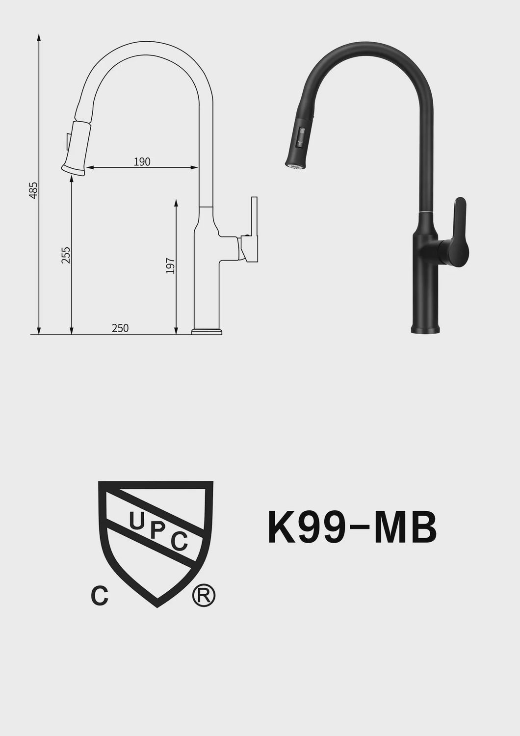 Heavy Duty K99-MB Black SUS304 Kitchen Faucet With 2 Hoses