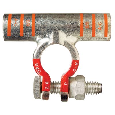 2/0 GA FLAG POSITIVE ECOMAX TOP MOUNT BATTERY TERMINAL, DIE COLOR CODE ORANGE