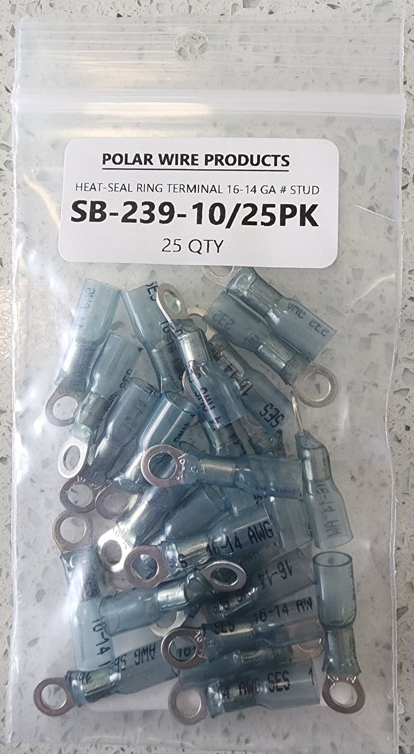 HEAT-SEAL RING TERMINAL 16-14 GA # STUD/ 25 PK