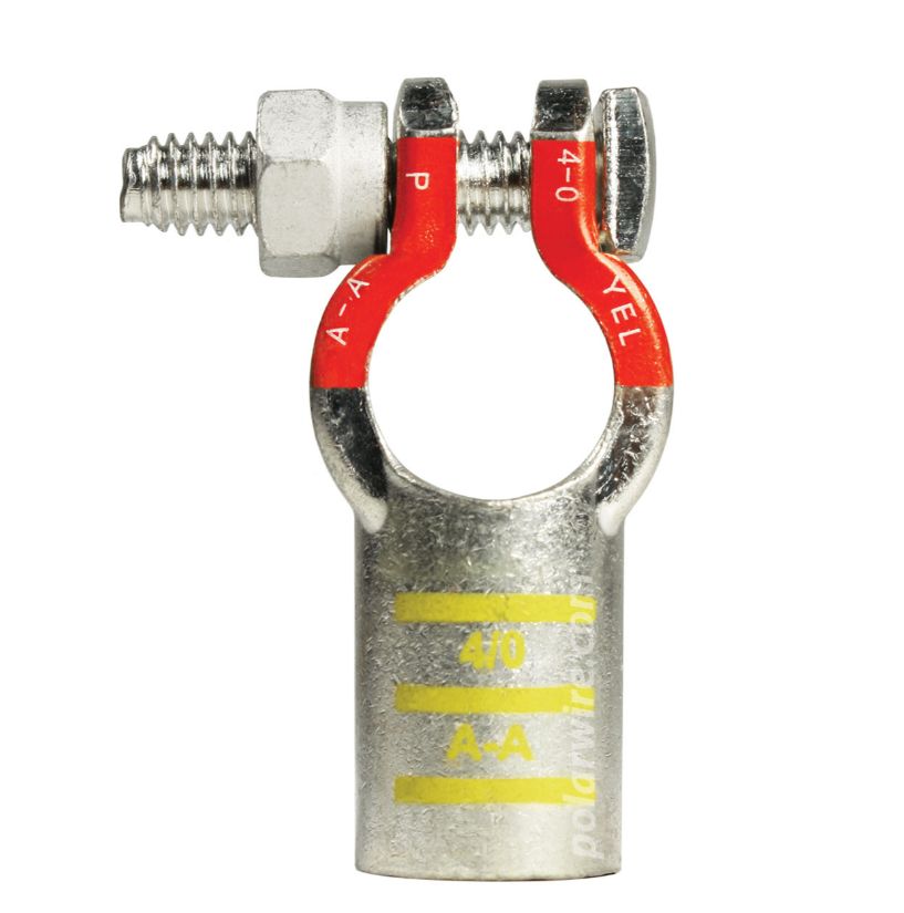 4/0 GA POSITIVE ECOMAX TOP MOUNT BATTERY TERMINAL, DIE COLOR CODE YELLOW