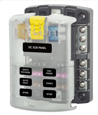 BLUE SEA SYSTEMS 5025 ST Blade Fuse Block, 6 Circuits with Negative Bus and Cover