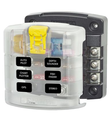 BLUE SEA SYSTEMS 5028 ST Blade Fuse Block, 6 Circuits with Cover