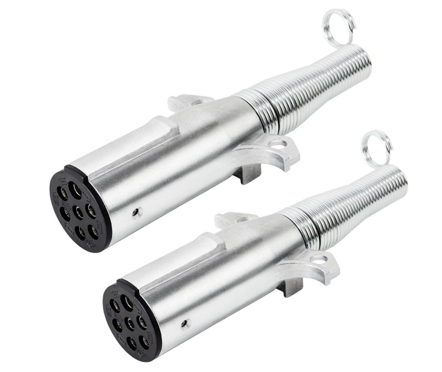 Trailer-Side 7 Pin Round Trailer Plug with Extension Spring