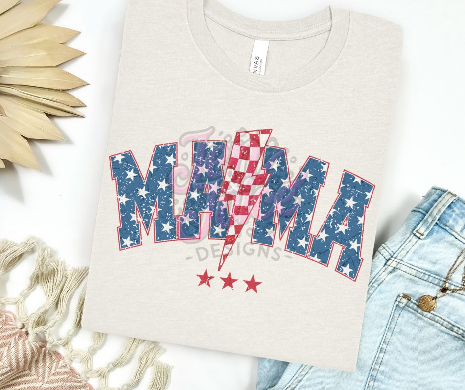 MAMA - RED CHECKERED LIGHTENING BOLT