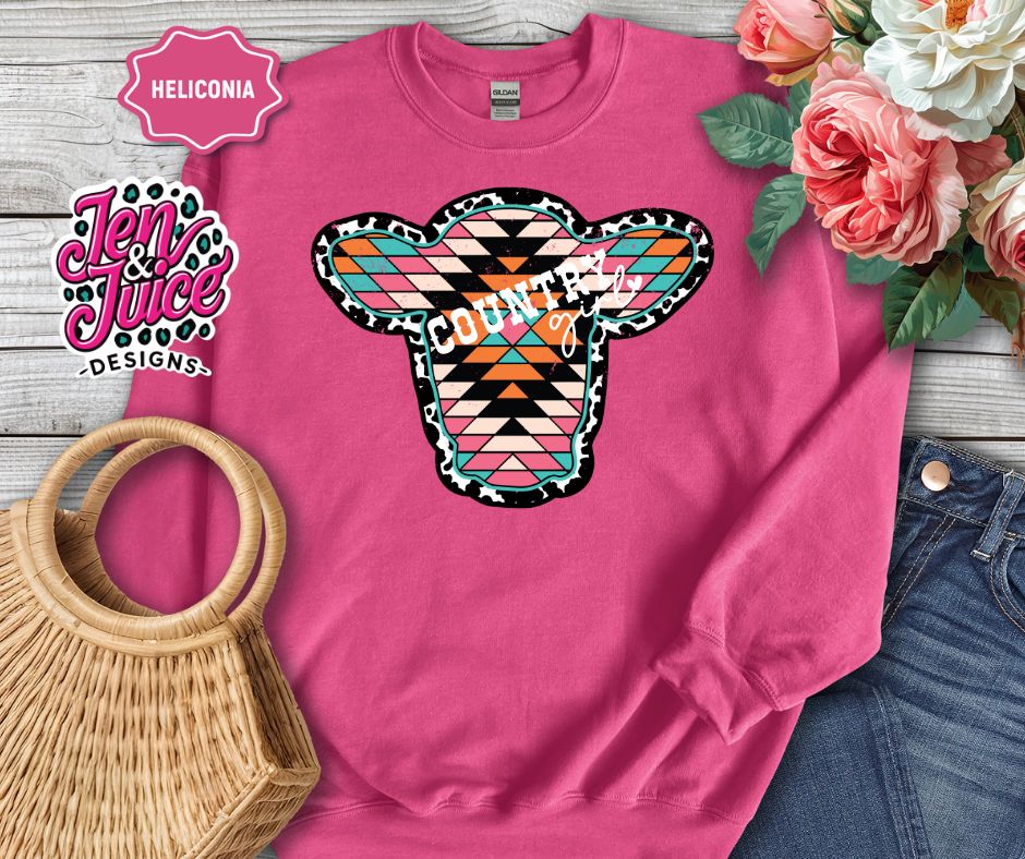 Country Girl Aztec Cow Head