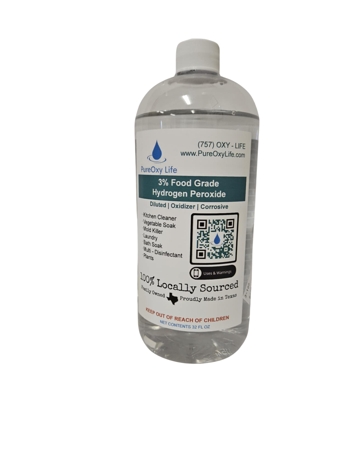 32oz - 3% PureOxy Life Food Grade Hydrogen Peroxide - Quart Bottle