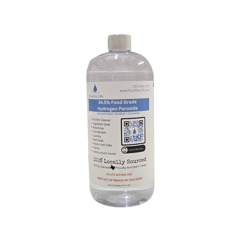 32oz - 34.5% PureOxy Life Food Grade Hydrogen Peroxide - Quart Bottle
