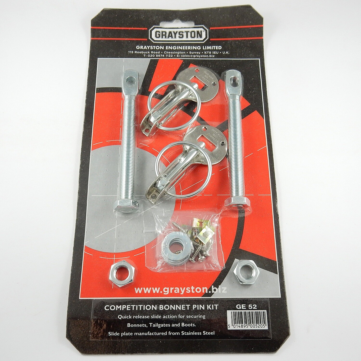 Stainless Steel GE52 Competition Quick Release Bonnet Pin Kit 