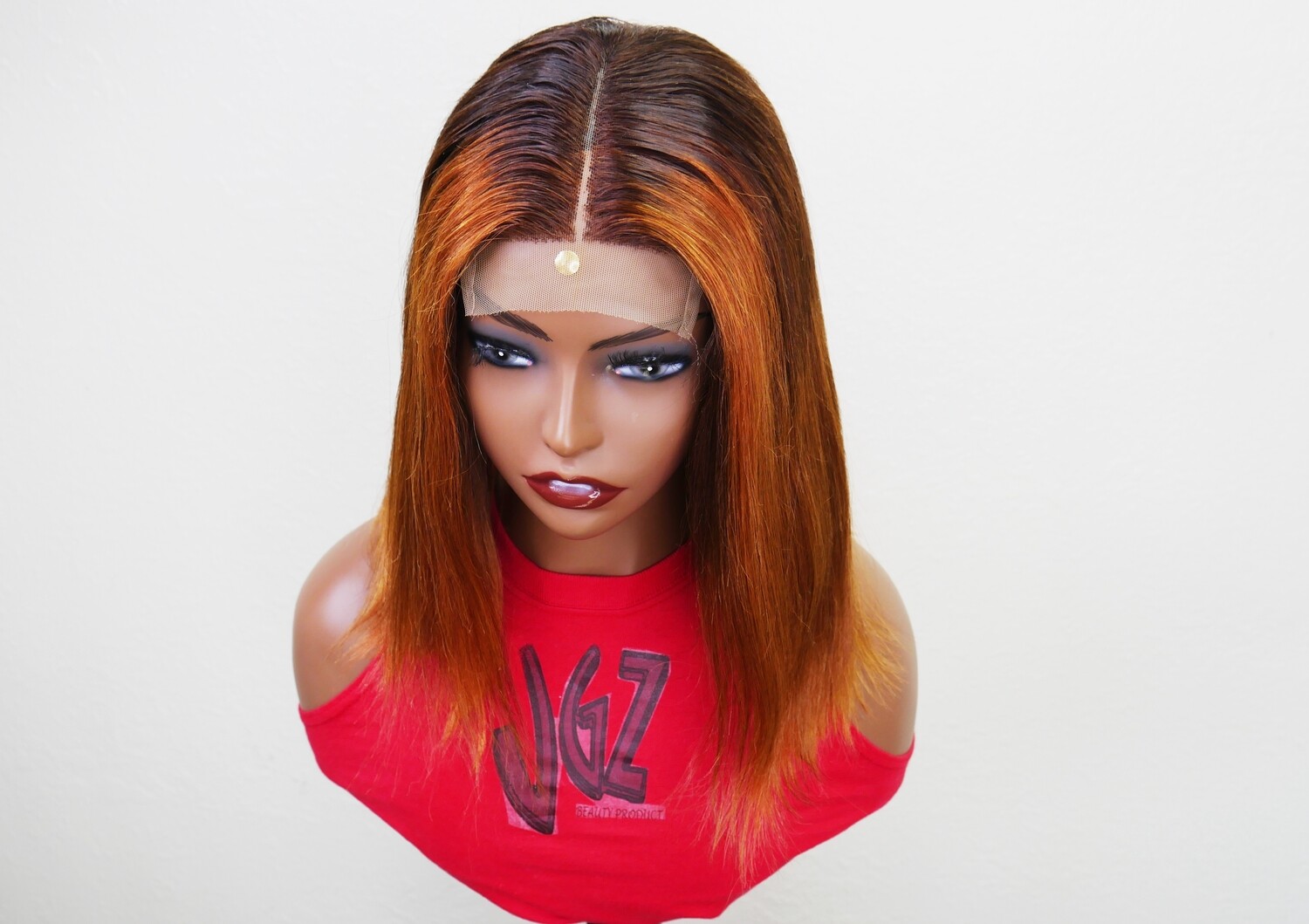 12 inch chacolate brown and honey blonde bob closure wig 100 human hair