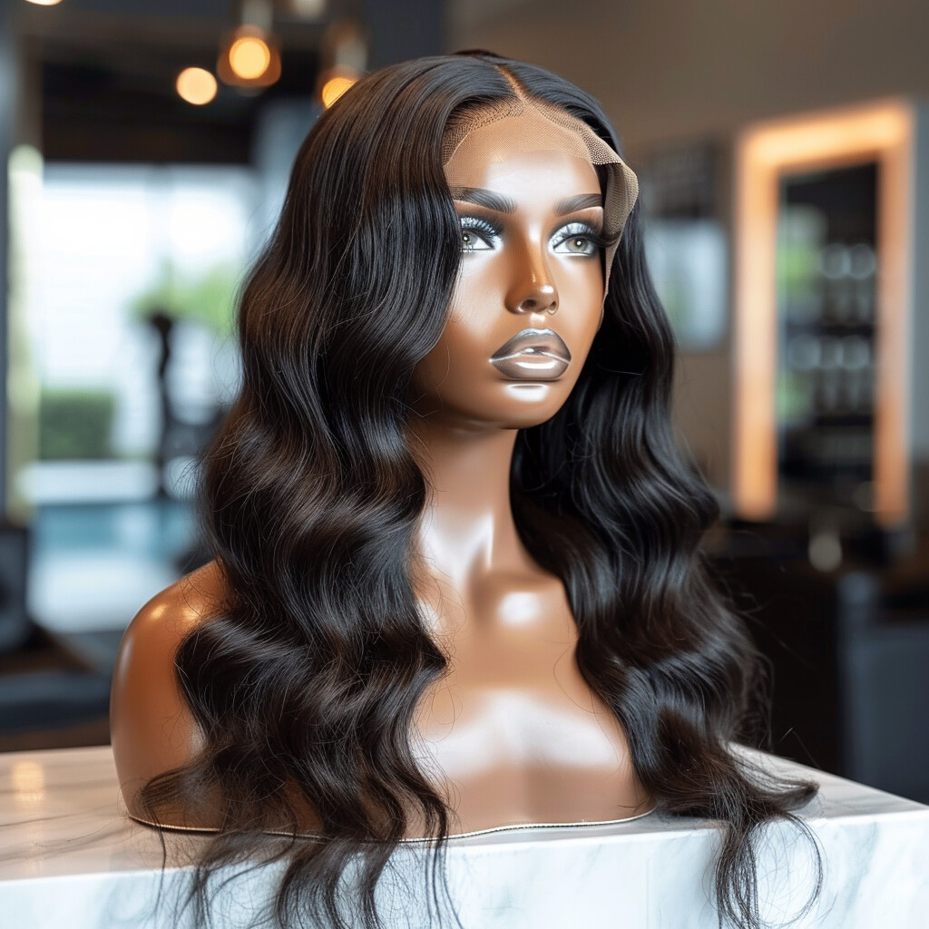16 Inch Body wave Natural black closure Wig 100% Human Hair