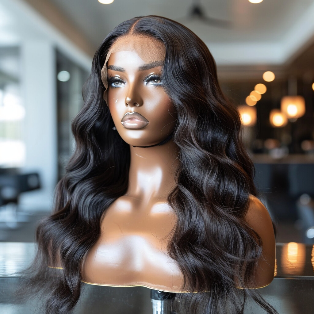 16 Inch Body wave Natural black closure Wig 100% Human Hair
