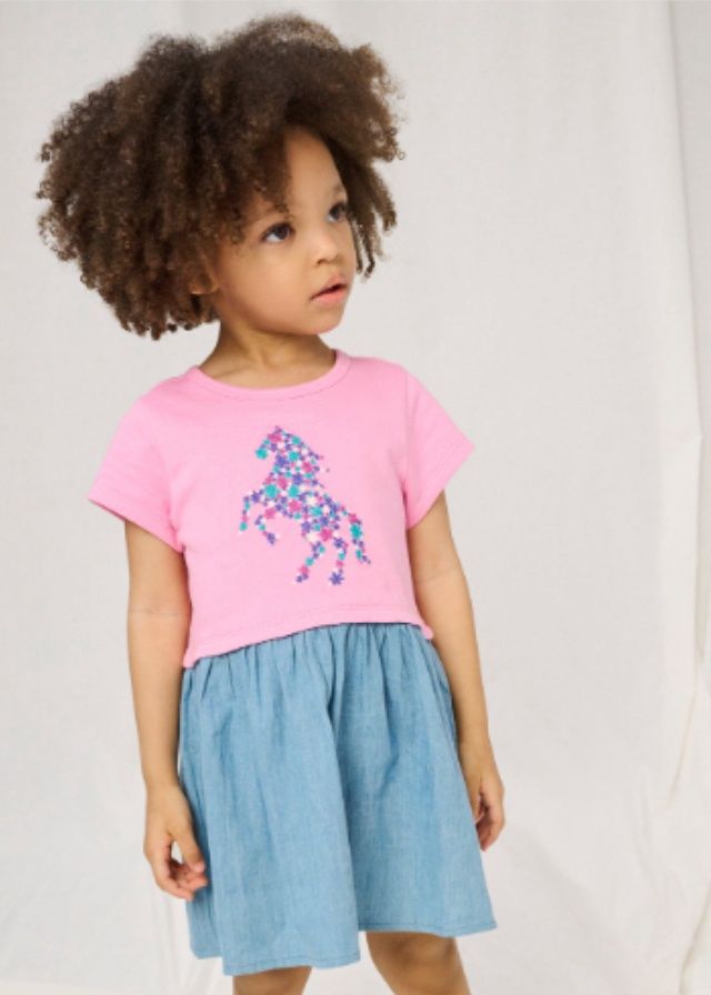 FLORAL HORSE TODDLER LAYERED DRESS