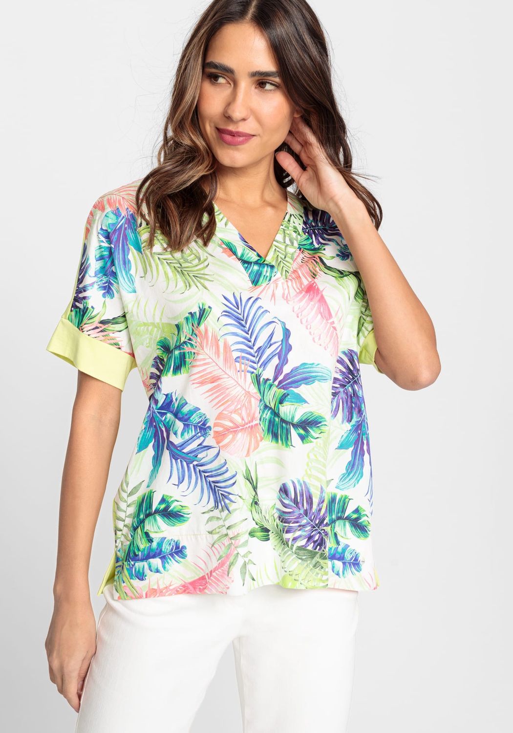 Palm Tree Leaves V Neck Top