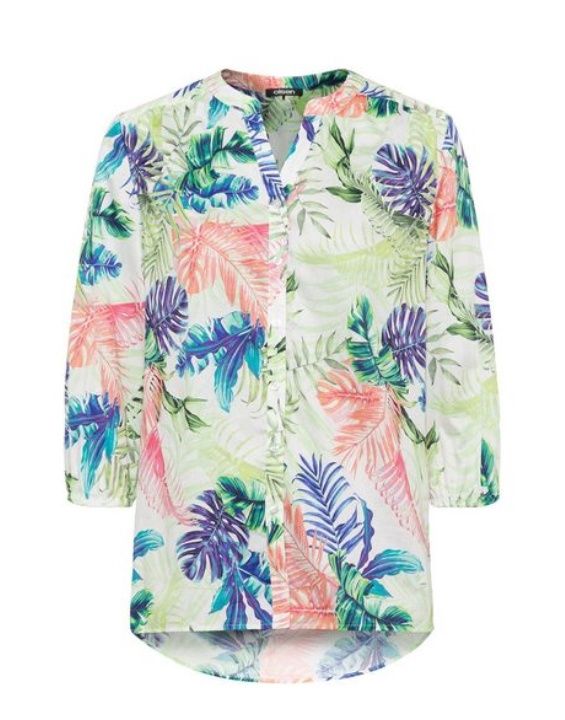 Palm Tree Leaves Woven Print Blouse