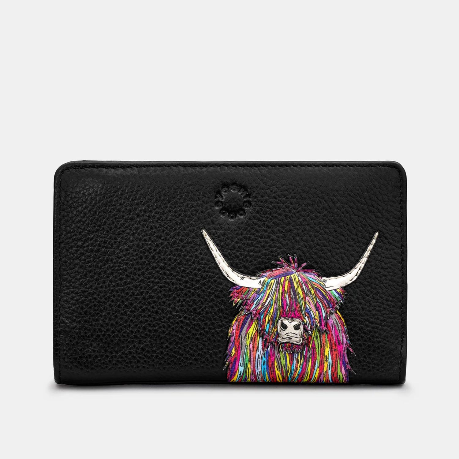 Highland Cow Black Leather Oxford Purse
