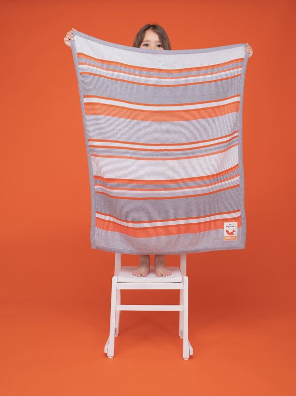 Grey &amp; Orange Striped Blanket BLAN0381