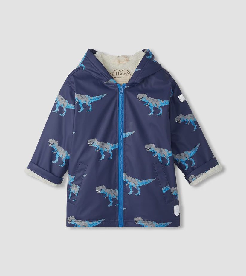T-Rex Attack Sherpa Lined Zip-Up Rain Jacket