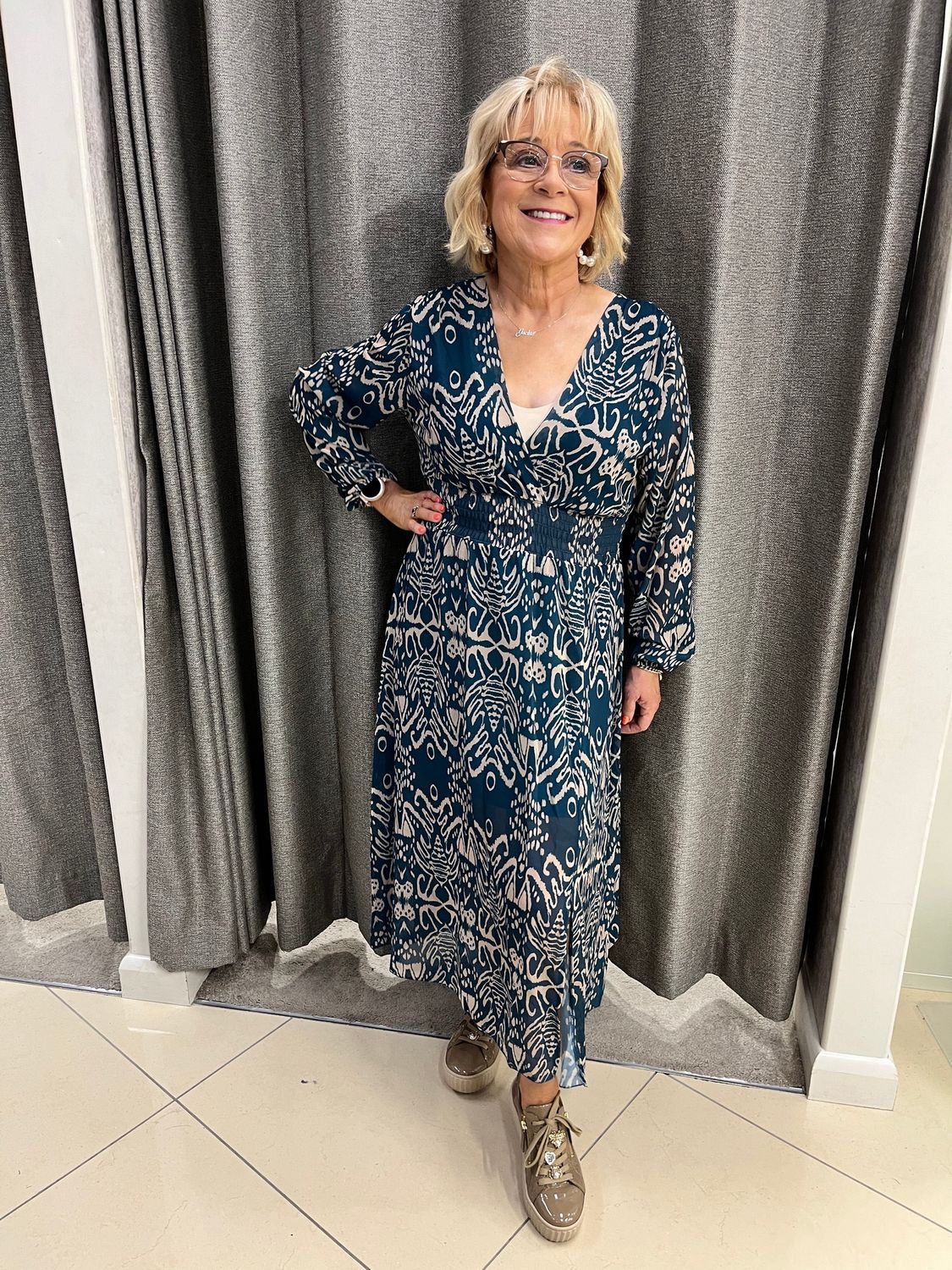 Cross Neck Patterned Dress