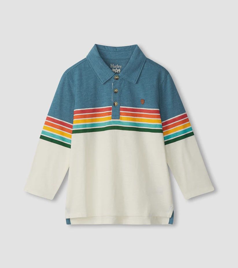 Retro Stripes Long Sleeve Panelled Polo