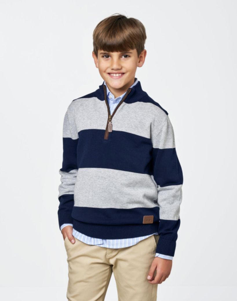 Boy's Blue/Grey Striped 1/4 Zip Jumper
