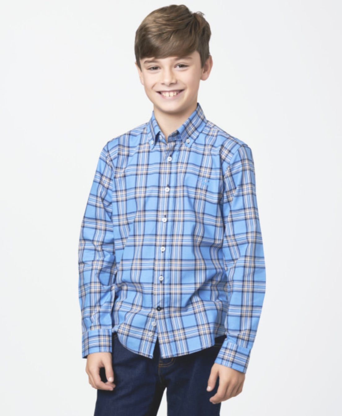 Boy&#39;s Blue Check Poplin Shirt