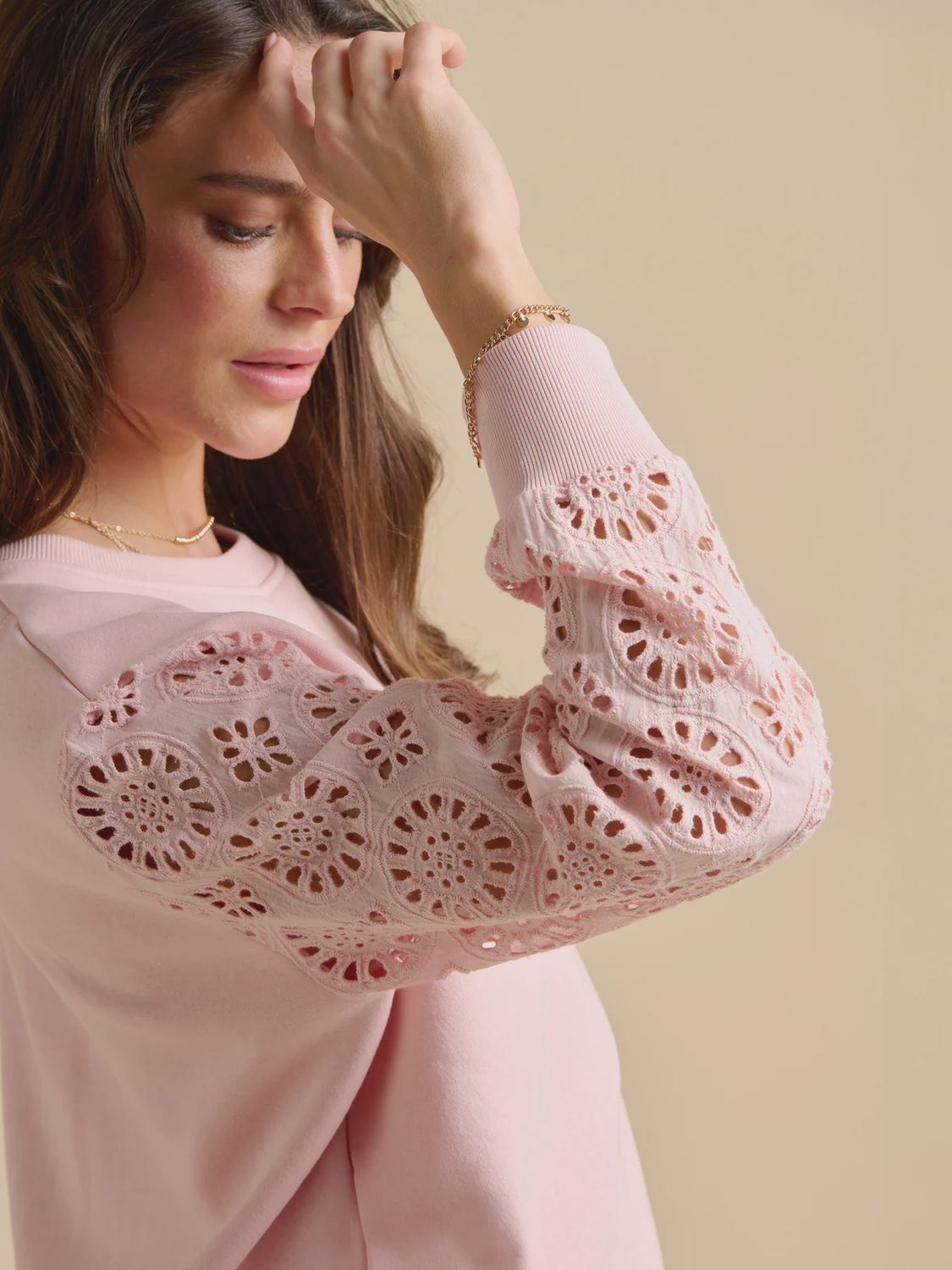 Pink Broderie Crew Neck Sweat