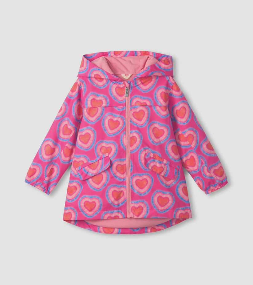 Girls Glowing Hearts Zip-Up Lightweight Raincoat
