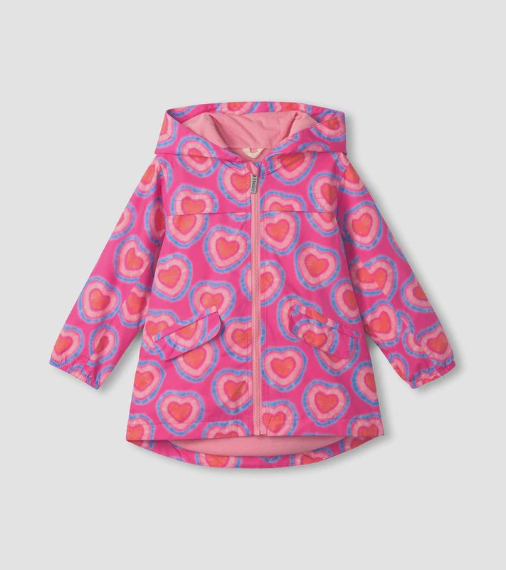 Girls Glowing Hearts Zip-Up Lightweight Raincoat
