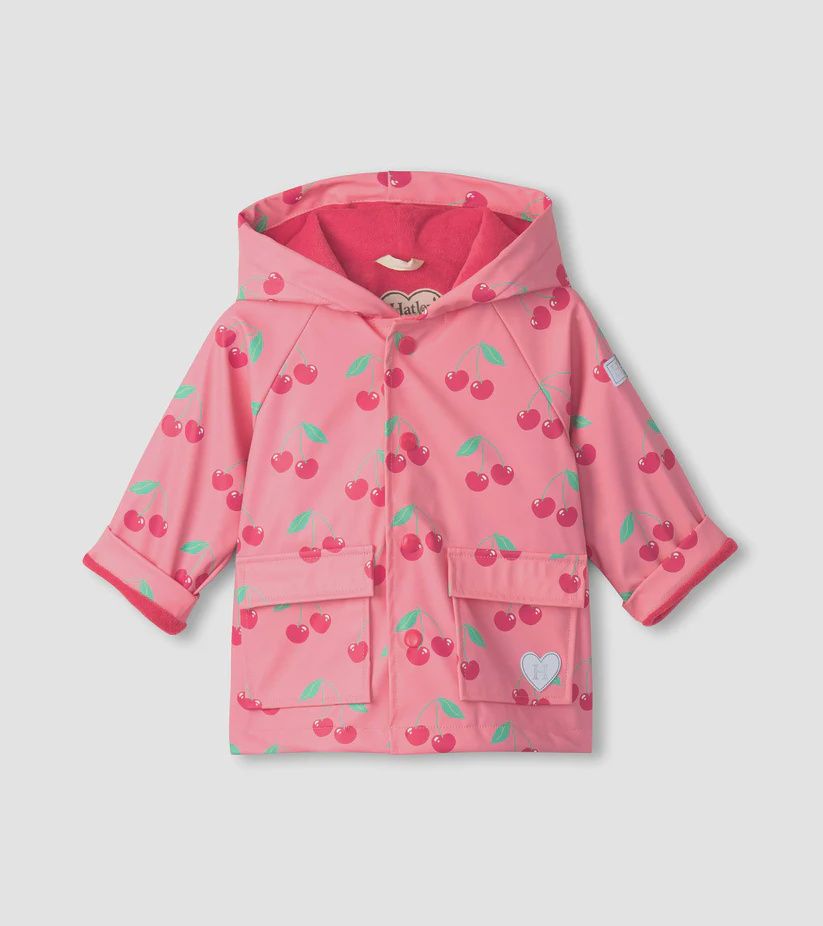 Toddler Girls Cherries Button-Up Raincoat