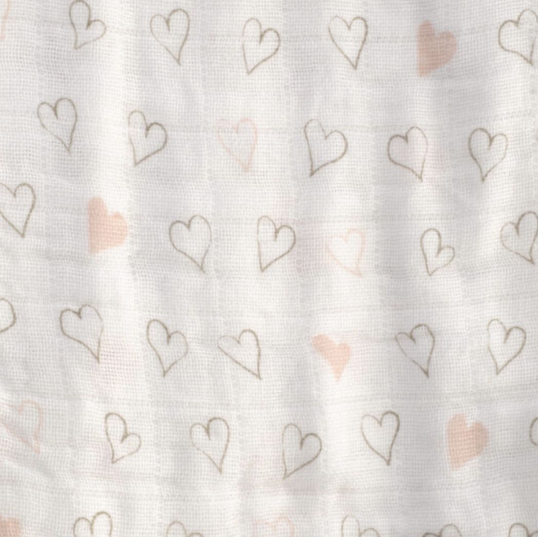 Dusky Pink Hearts Muslin MUS2187