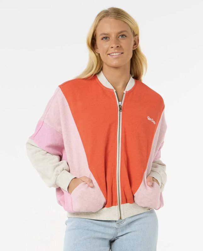 Colour Block Zip Thru Fleece - Oatmeal Marle