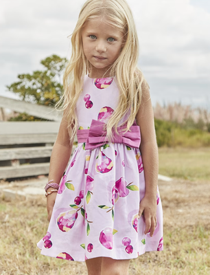 Girls Print Dress with Bow 3917 - Mauve