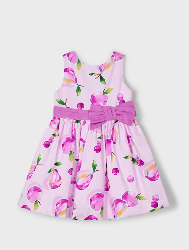 Girls Print Dress with Bow 3917 - Mauve