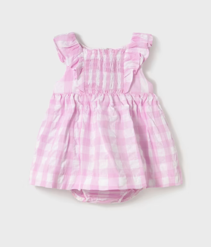 Baby Girl Gingham Dress with Nappy Cover 1912 - Mauve