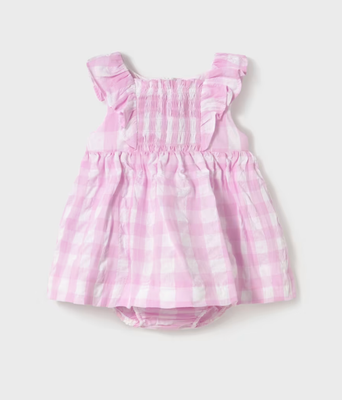 Baby Girl Gingham Dress with Nappy Cover 1912 - Mauve