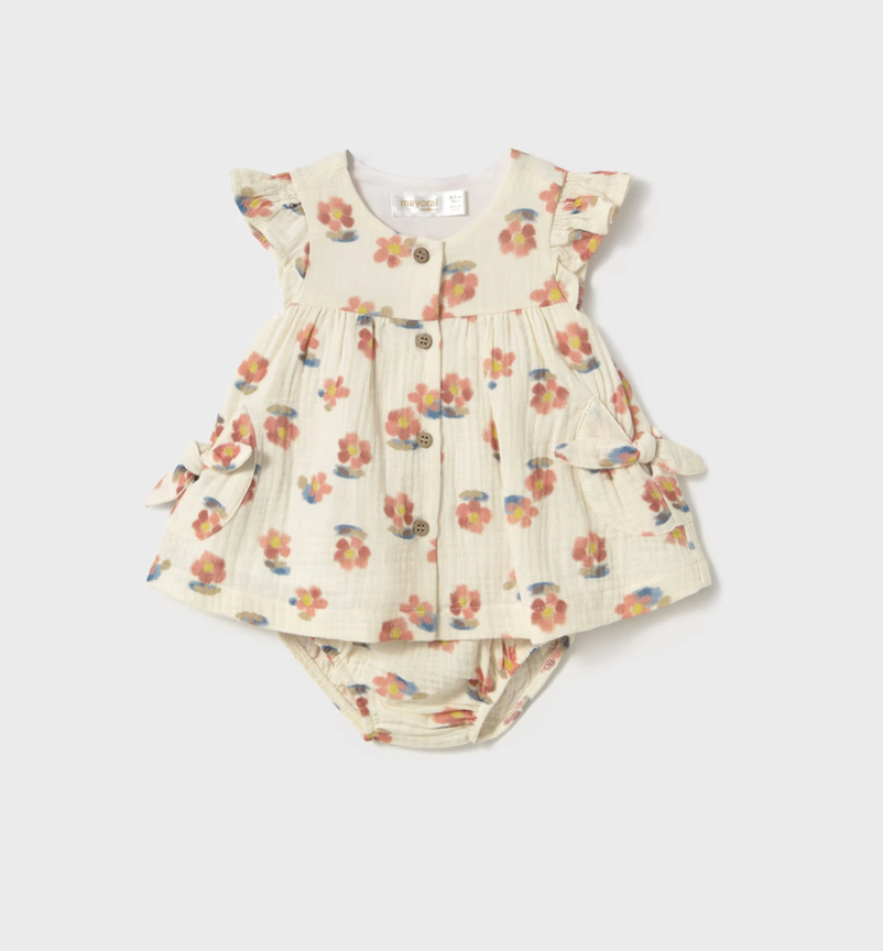 Newborn Girl Button Down Dress with Pants 1851 - Peach