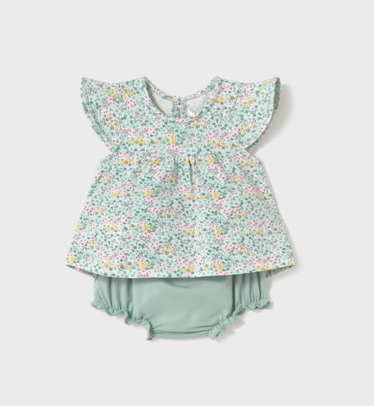 Newborn Girl Top &amp; Print Shorts 1663 - Jade Floral