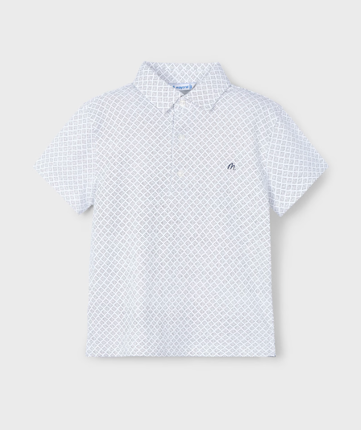Boy Geometric Print Polo Shirt 3101 - White/Midnight